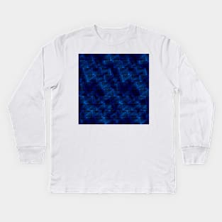 Diagonal Triangles in Black and Classic Blue Vintage Faux Foil Art Deco Vintage Foil Pattern Kids Long Sleeve T-Shirt